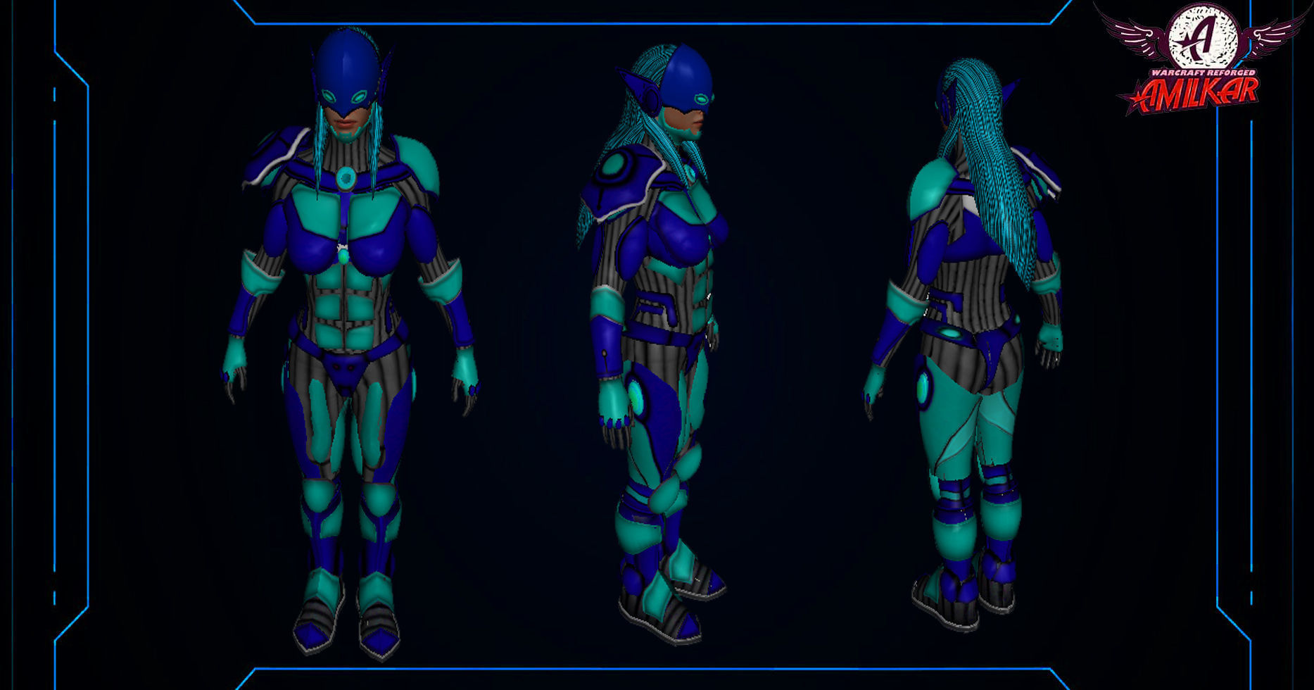 Female Space Elf Archer---Ready for Games Low-poly 3D model_9