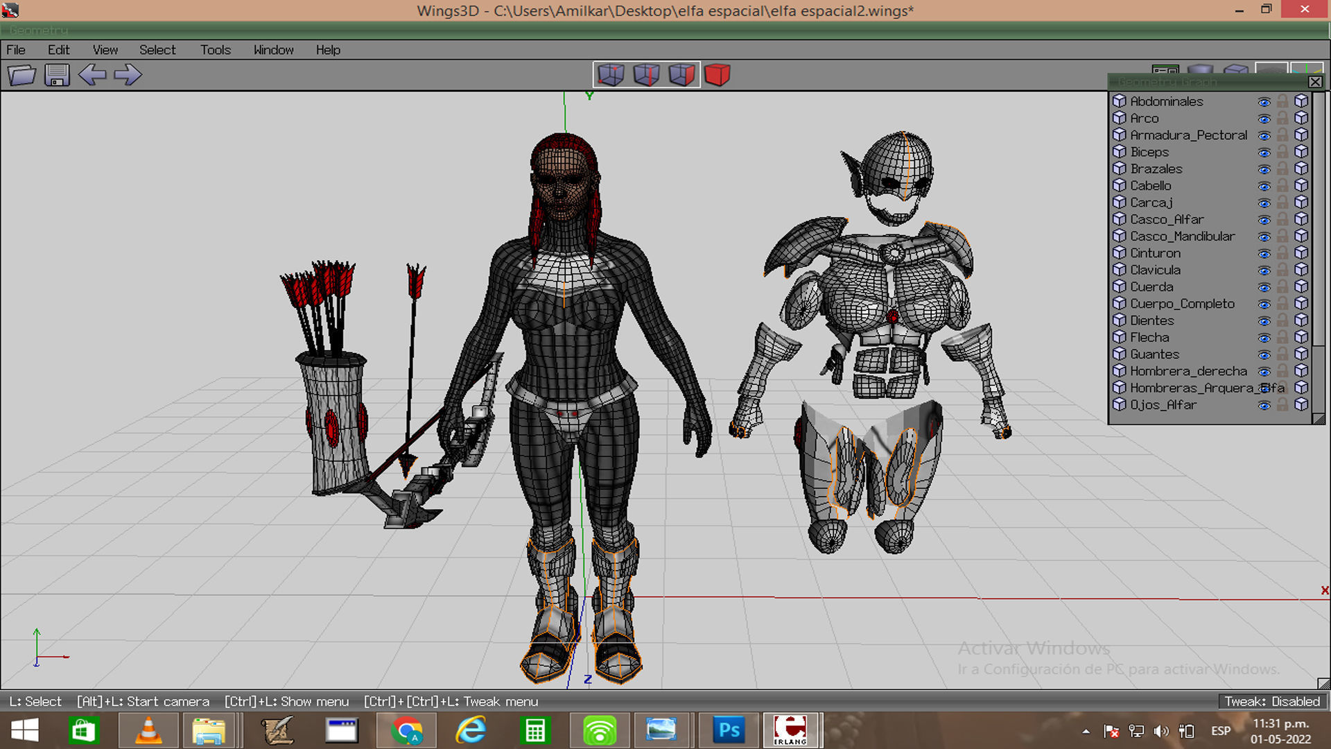 Female Space Elf Archer---Ready for Games Low-poly 3D model_25