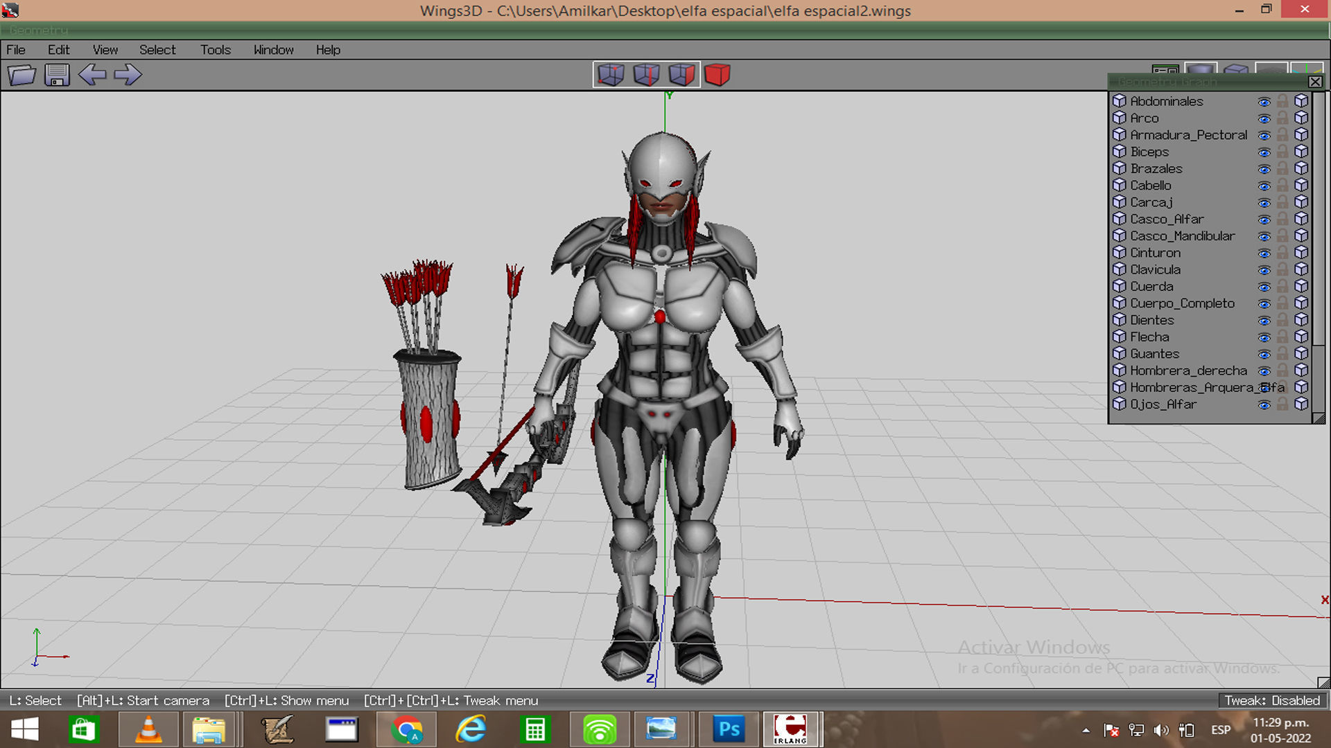 Female Space Elf Archer---Ready for Games Low-poly 3D model_24