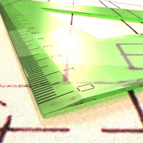 4 Rulers Collection protractor on piece of paper 3D model_17
