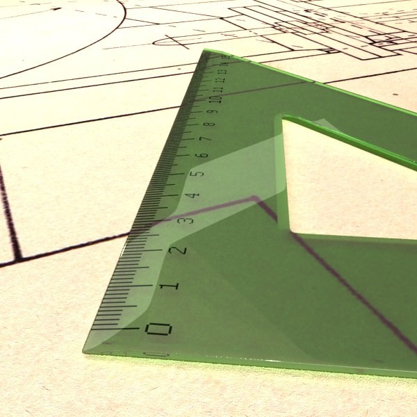 4 Rulers Collection protractor on piece of paper 3D model_5