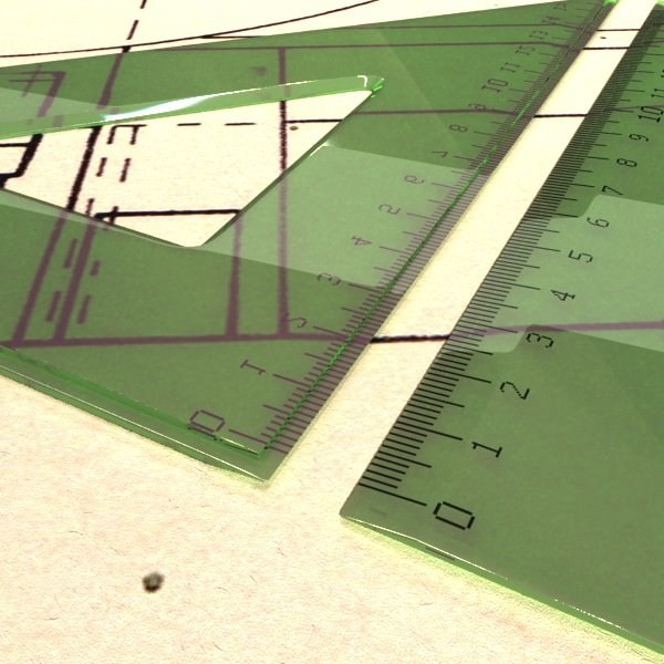 4 Rulers Collection protractor on piece of paper 3D model_7