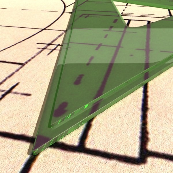 4 Rulers Collection protractor on piece of paper 3D model_8