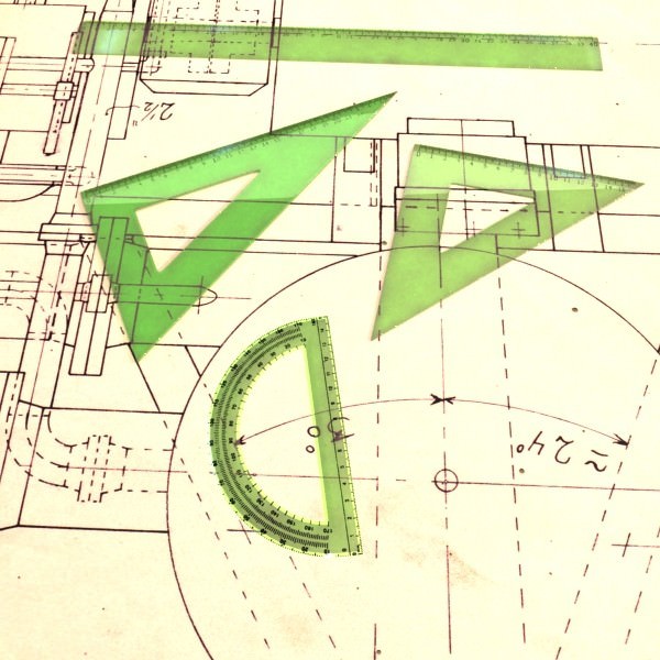 4 Rulers Collection protractor on piece of paper 3D model_1