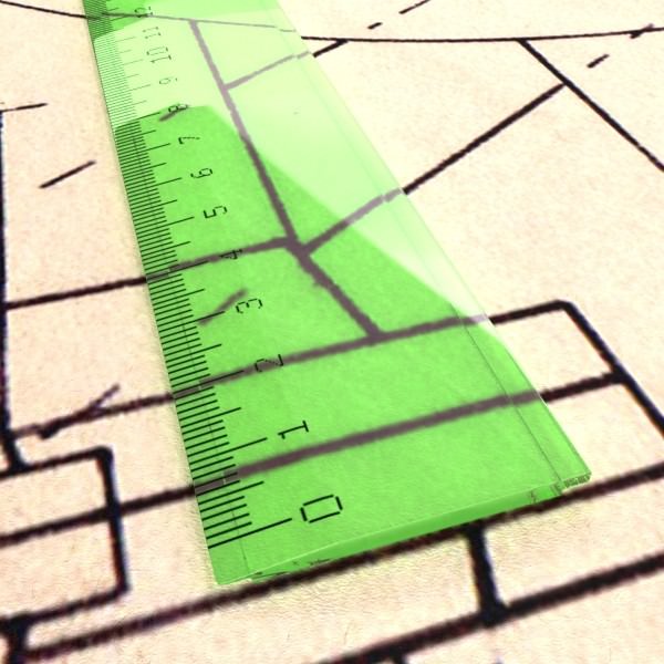 4 Rulers Collection protractor on piece of paper 3D model_25