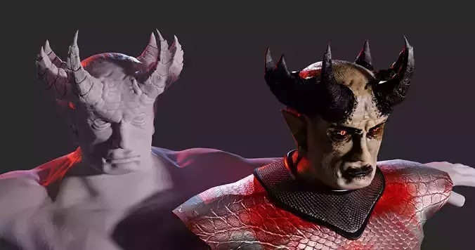 Dragon KIng Sculpt and retopo buste Low-poly 3D model