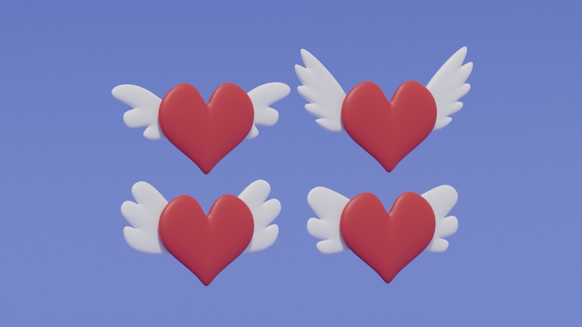 Cartoon Flying Heart With Wings Collection 3D model_3