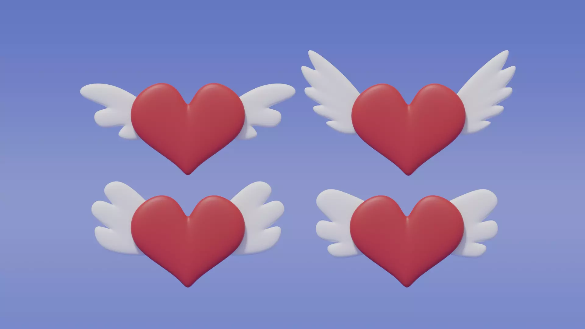 Cartoon Flying Heart With Wings Collection 3D model_0