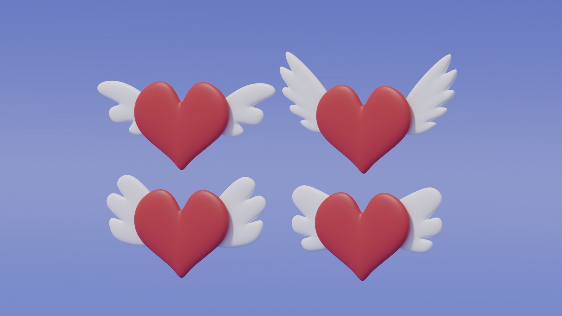 Cartoon Flying Heart With Wings Collection 3D model_7