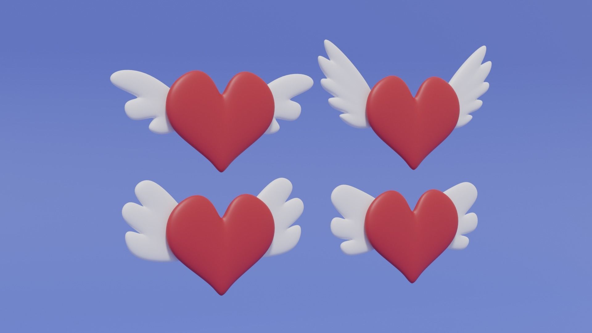Cartoon Flying Heart With Wings Collection 3D model_2