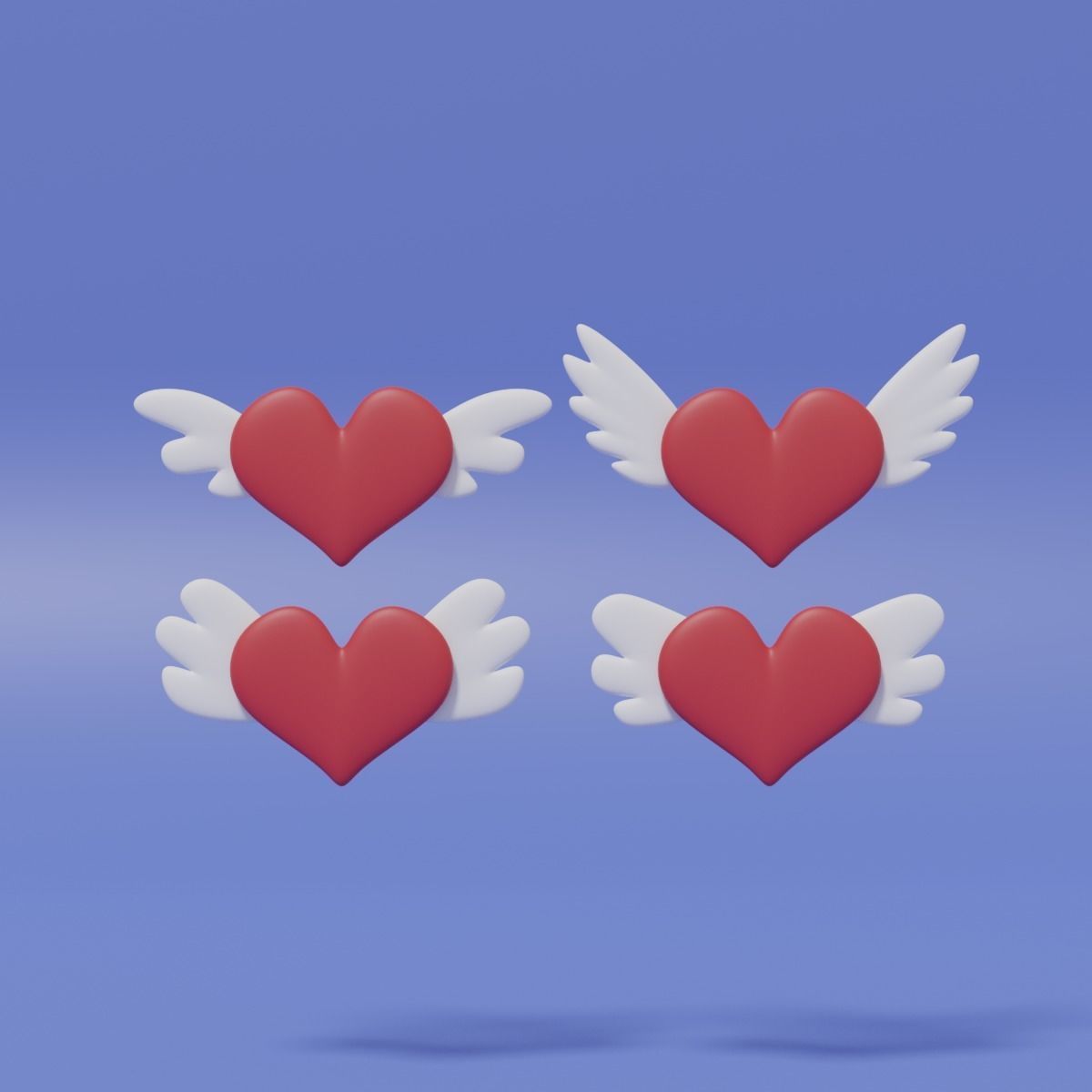 Cartoon Flying Heart With Wings Collection 3D model_9