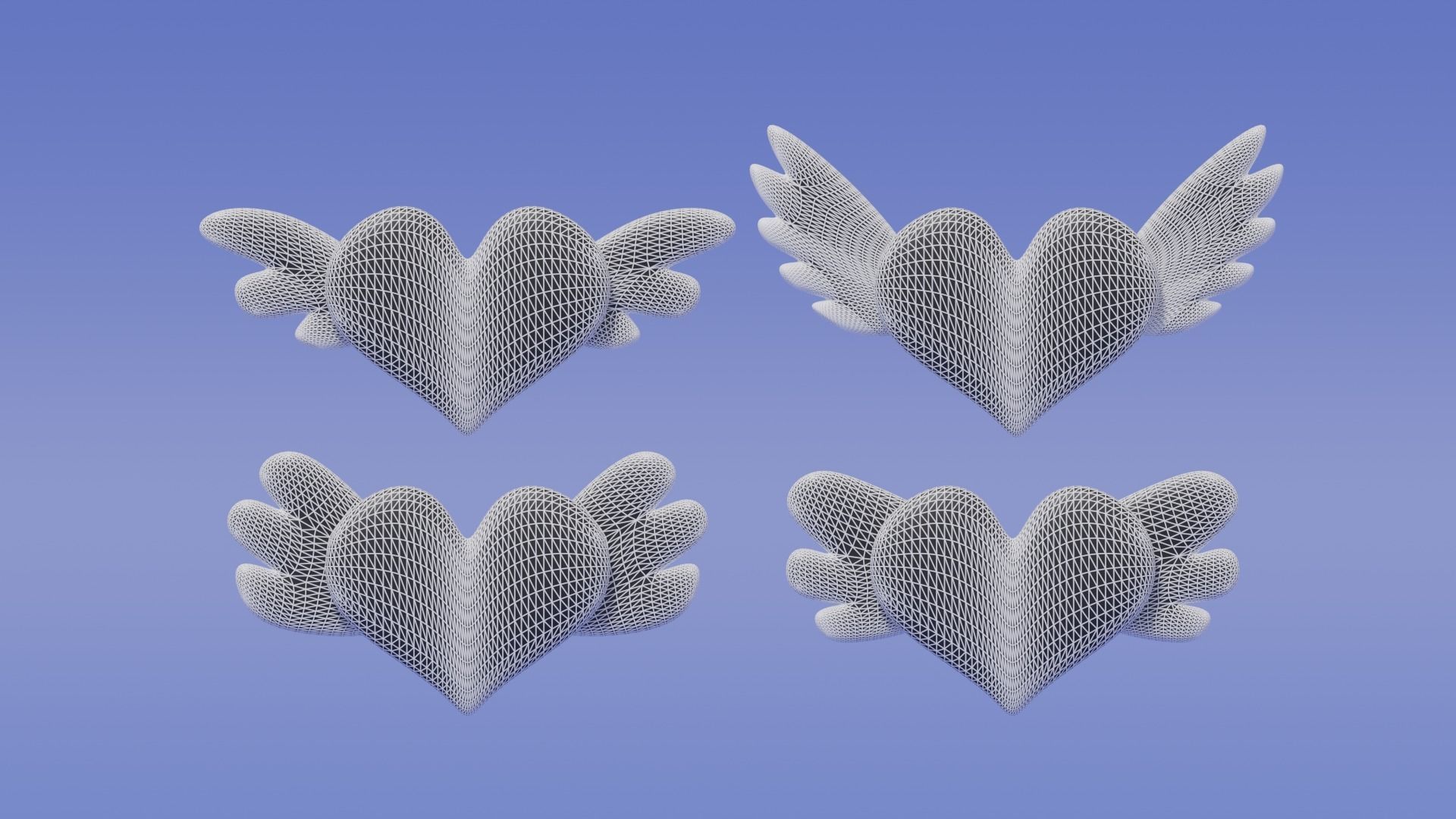 Cartoon Flying Heart With Wings Collection 3D model_4