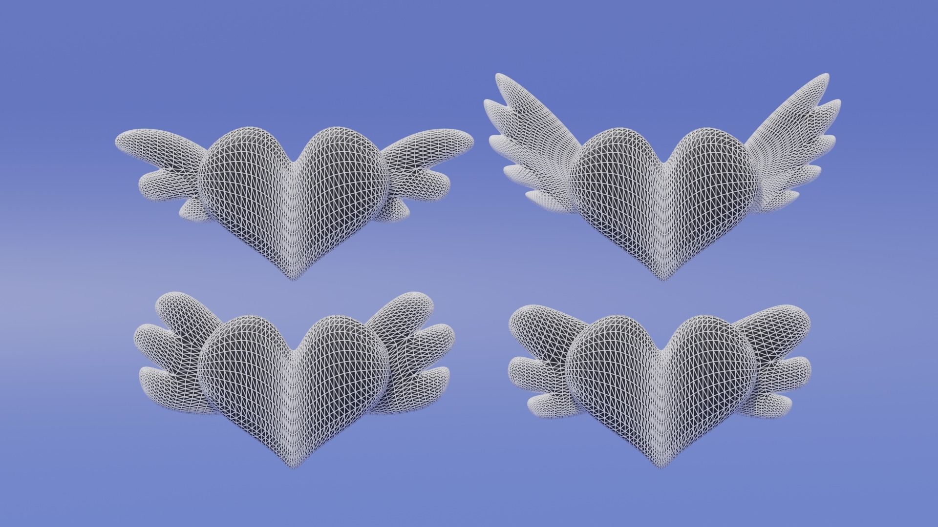 Cartoon Flying Heart With Wings Collection 3D model_5