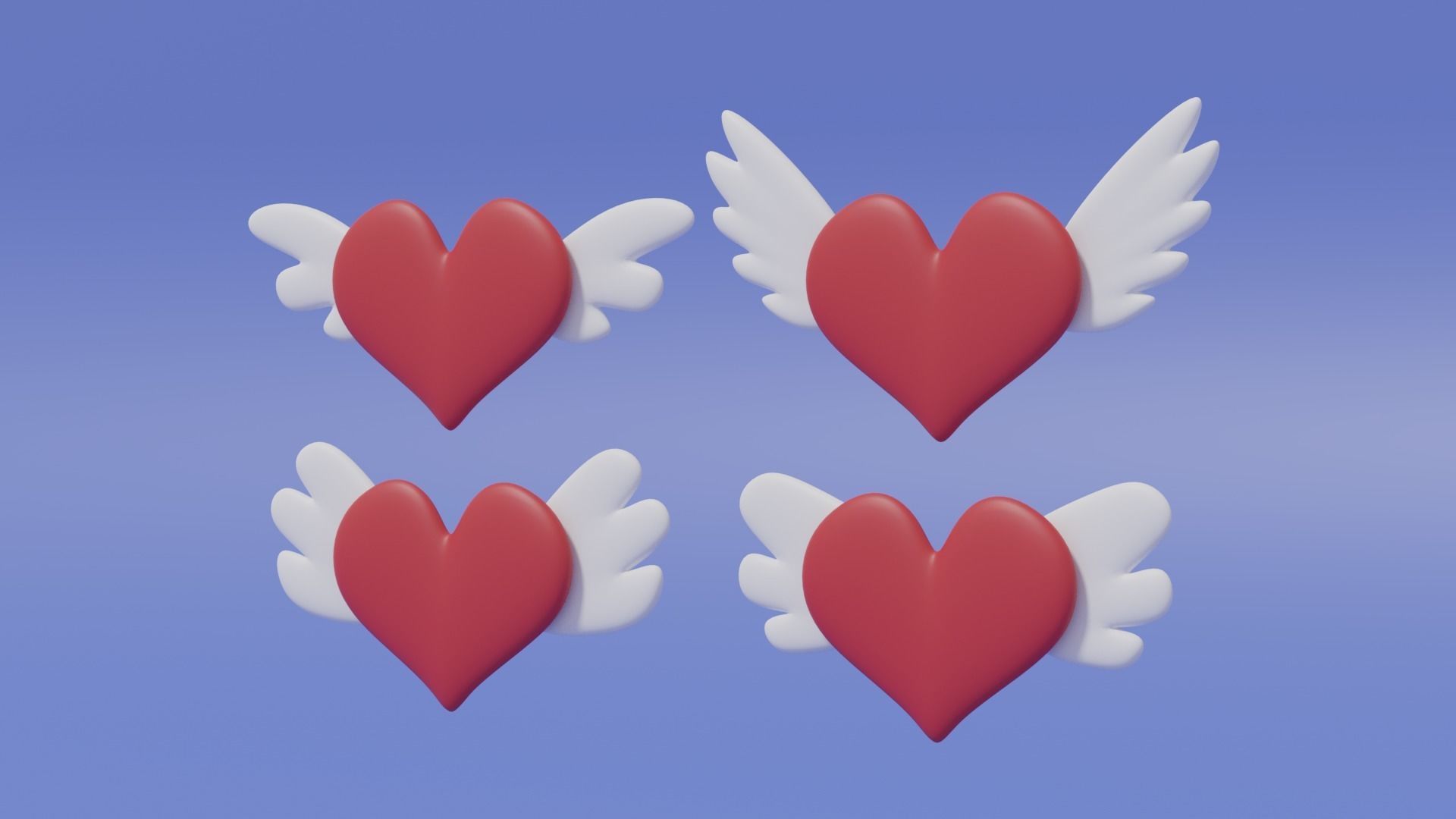 Cartoon Flying Heart With Wings Collection 3D model_6