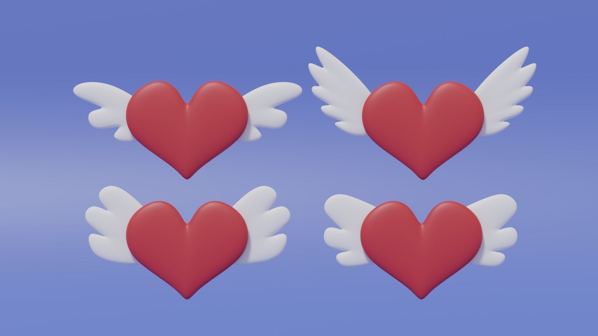 Cartoon Flying Heart With Wings Collection 3D model_1