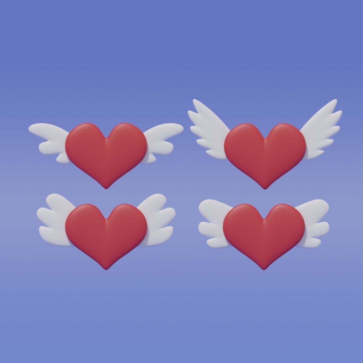 Cartoon Flying Heart With Wings Collection 3D model_8