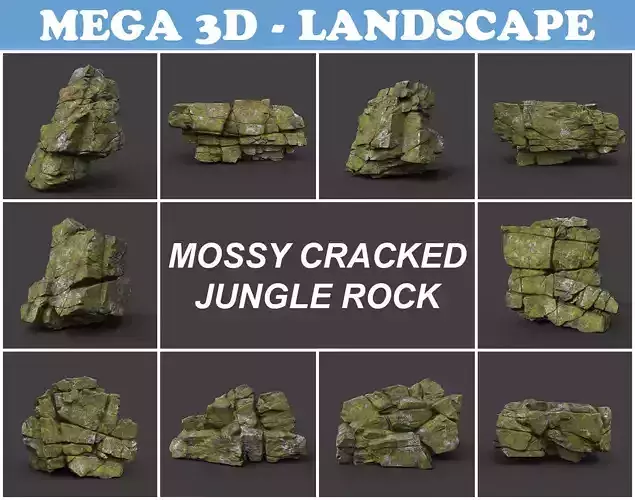 Low poly Mossy Cracked Jungle Rock 220202