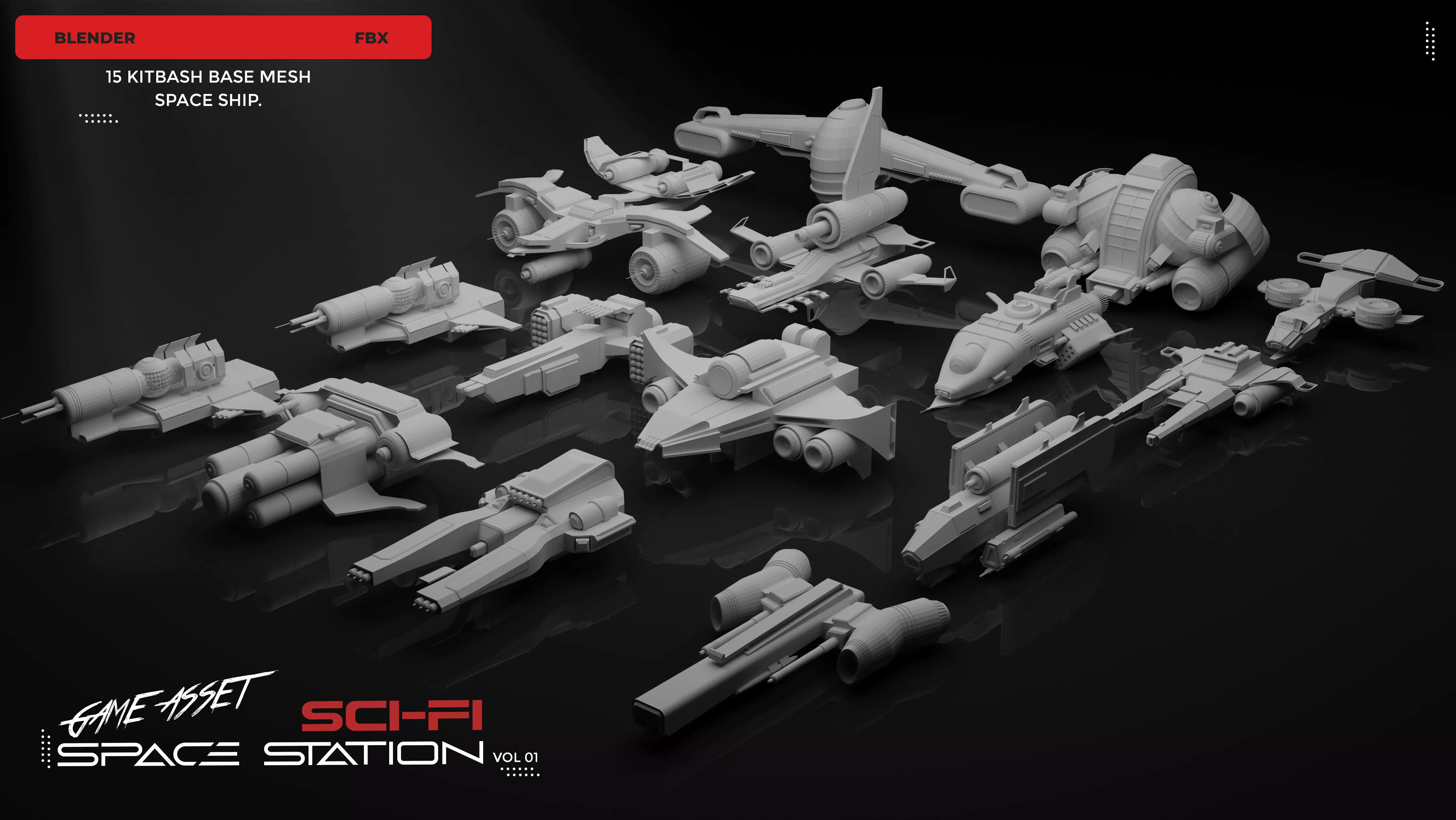 15 SPACESHIPS-BASE MESH KITBASH 3D model_0