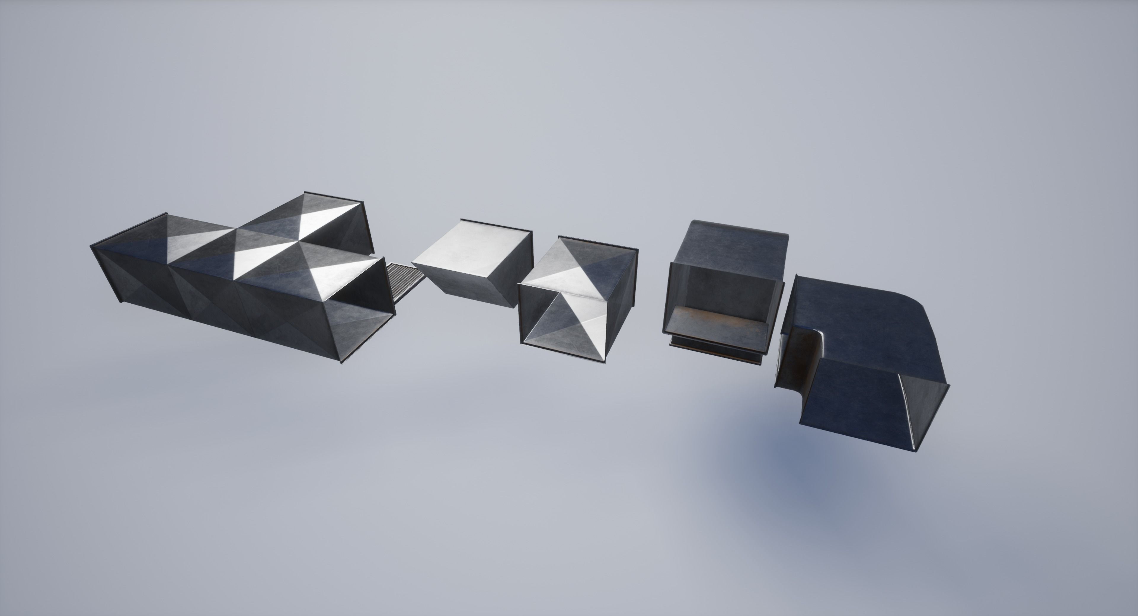 Game ready modular kit for AC Ducts Vents Low-poly 3D model_2