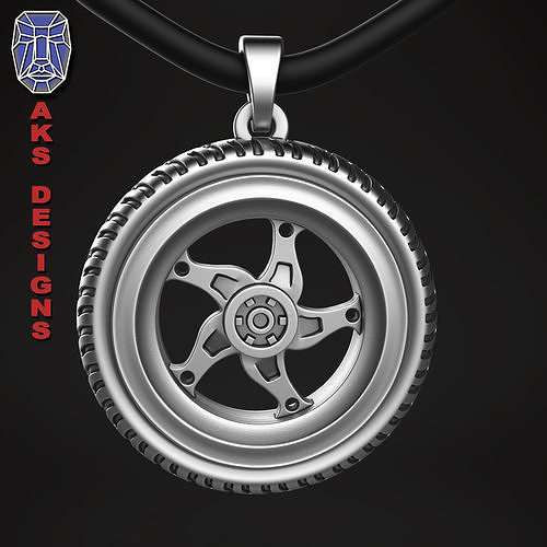  Pendant biker Jewelry tyre version 1 3D print model