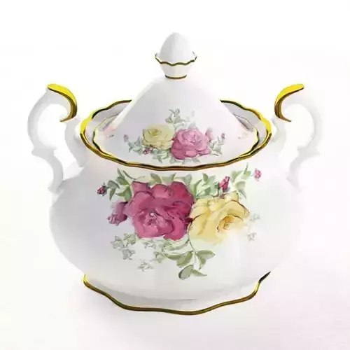 White Flowered Porcelain Sugar Bowl