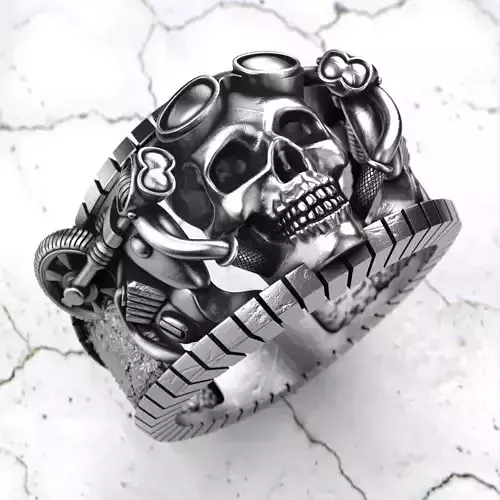 Moto-skull-15 skull and goggles ring 3D print model