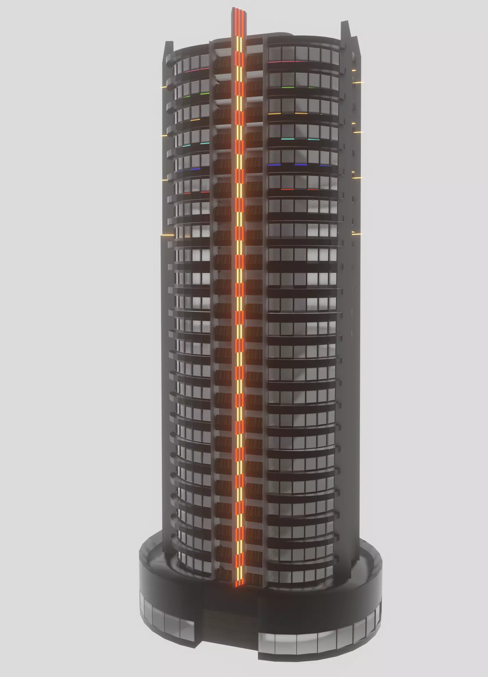 Low-Poly skyscrapers collection tall building with lights Low-poly 3D model_0