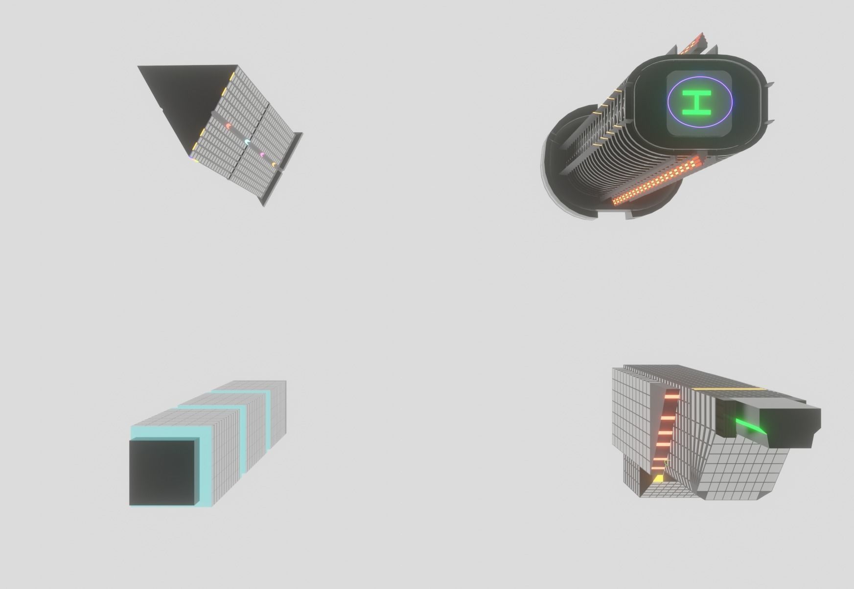 Low-Poly skyscrapers collection tall building with lights Low-poly 3D model_2