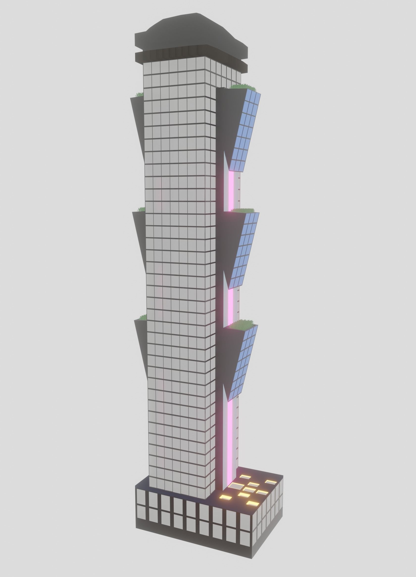Low-Poly skyscrapers collection tall building with lights Low-poly 3D model_5