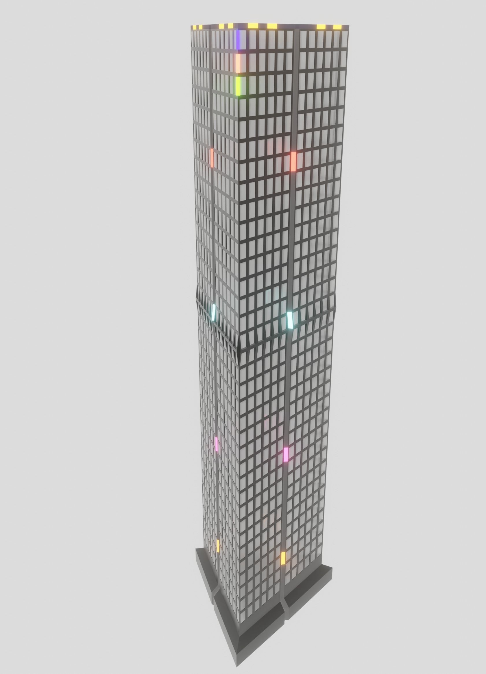 Low-Poly skyscrapers collection tall building with lights Low-poly 3D model_9