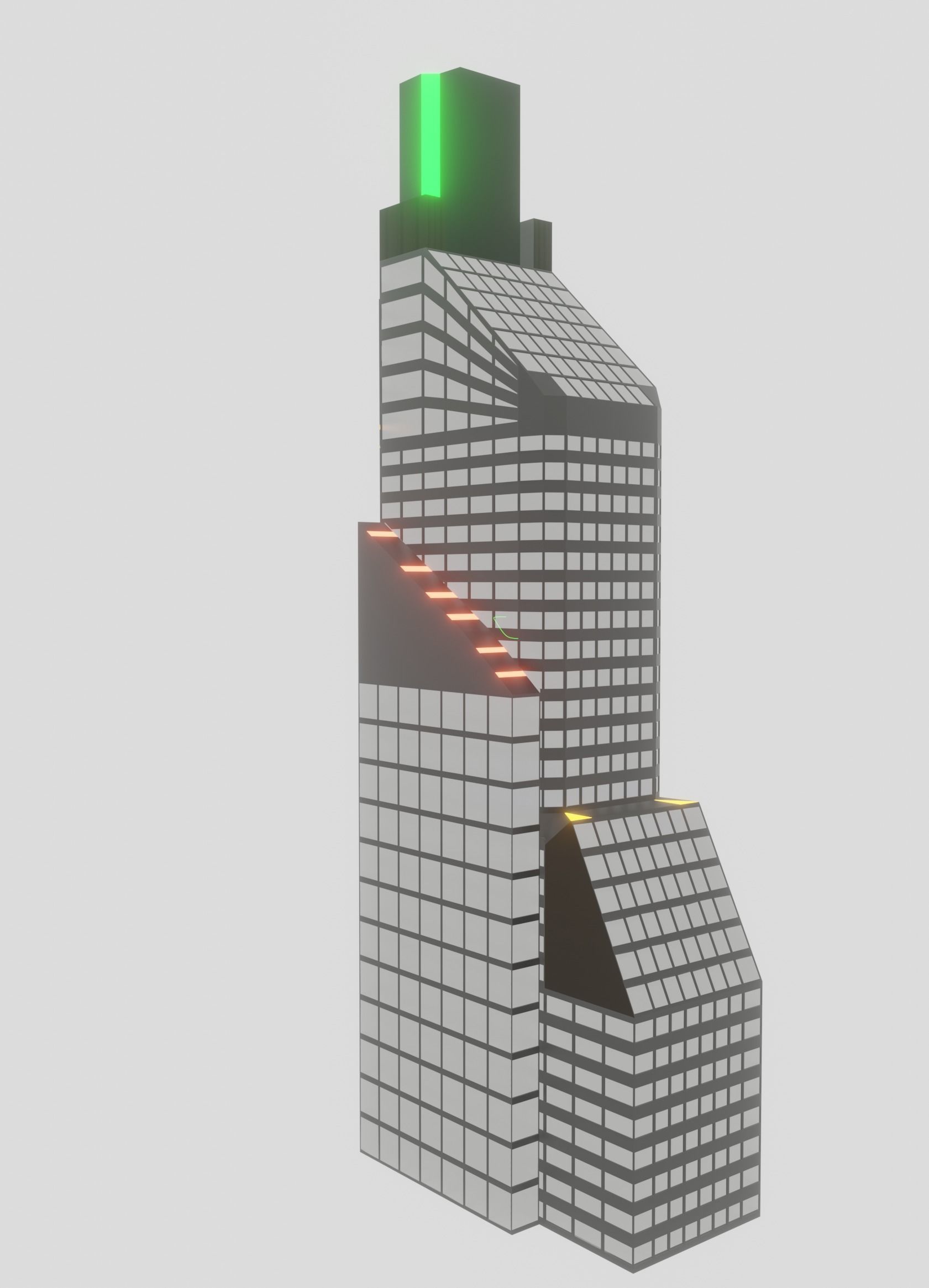 Low-Poly skyscrapers collection tall building with lights Low-poly 3D model_11