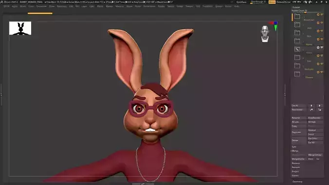 Rabbit Secretary Basemesh - Character Design in ZBrush
