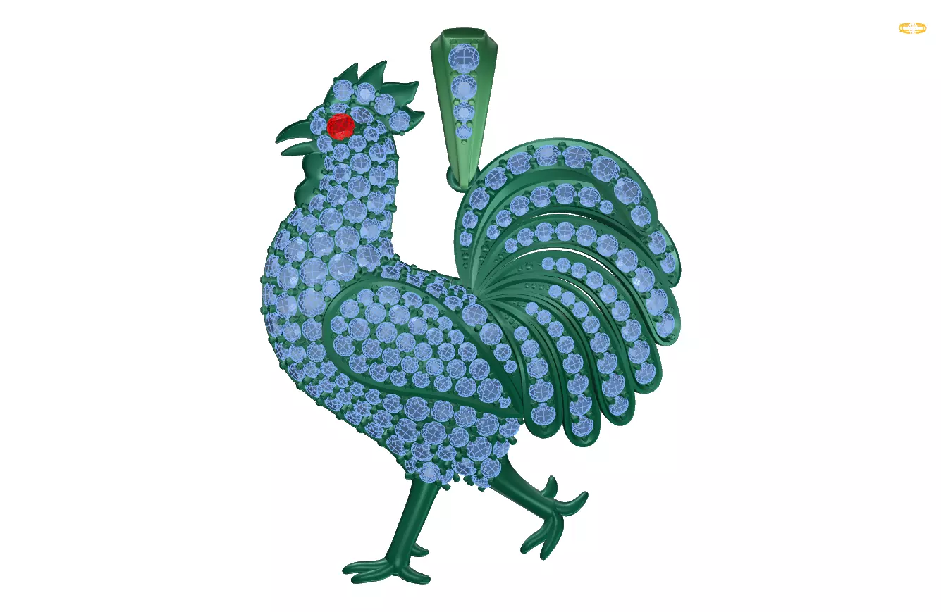 pendant rooster with diamonds 3D print model_0