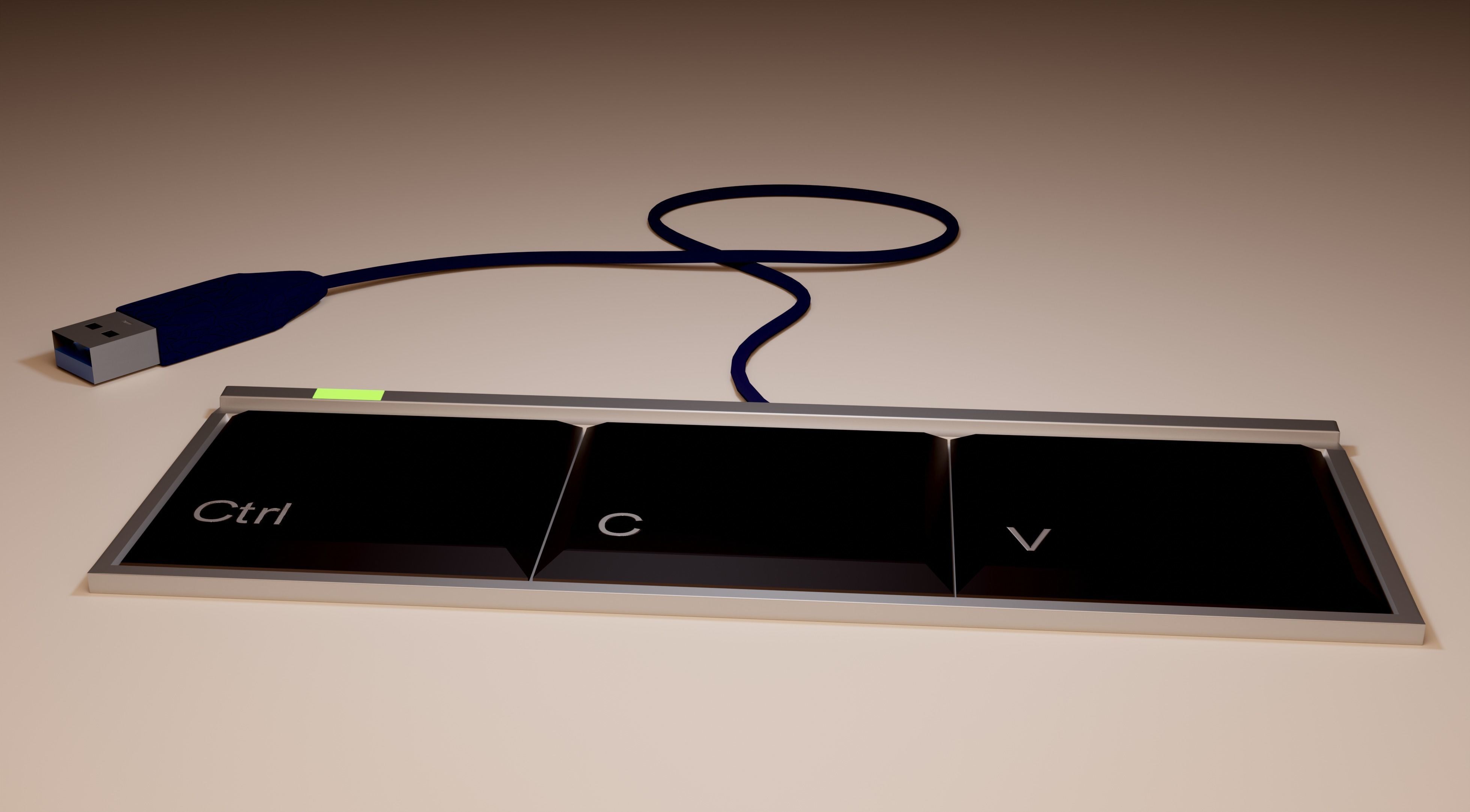 Keyboard device with usb cable Low-poly 3D model_1