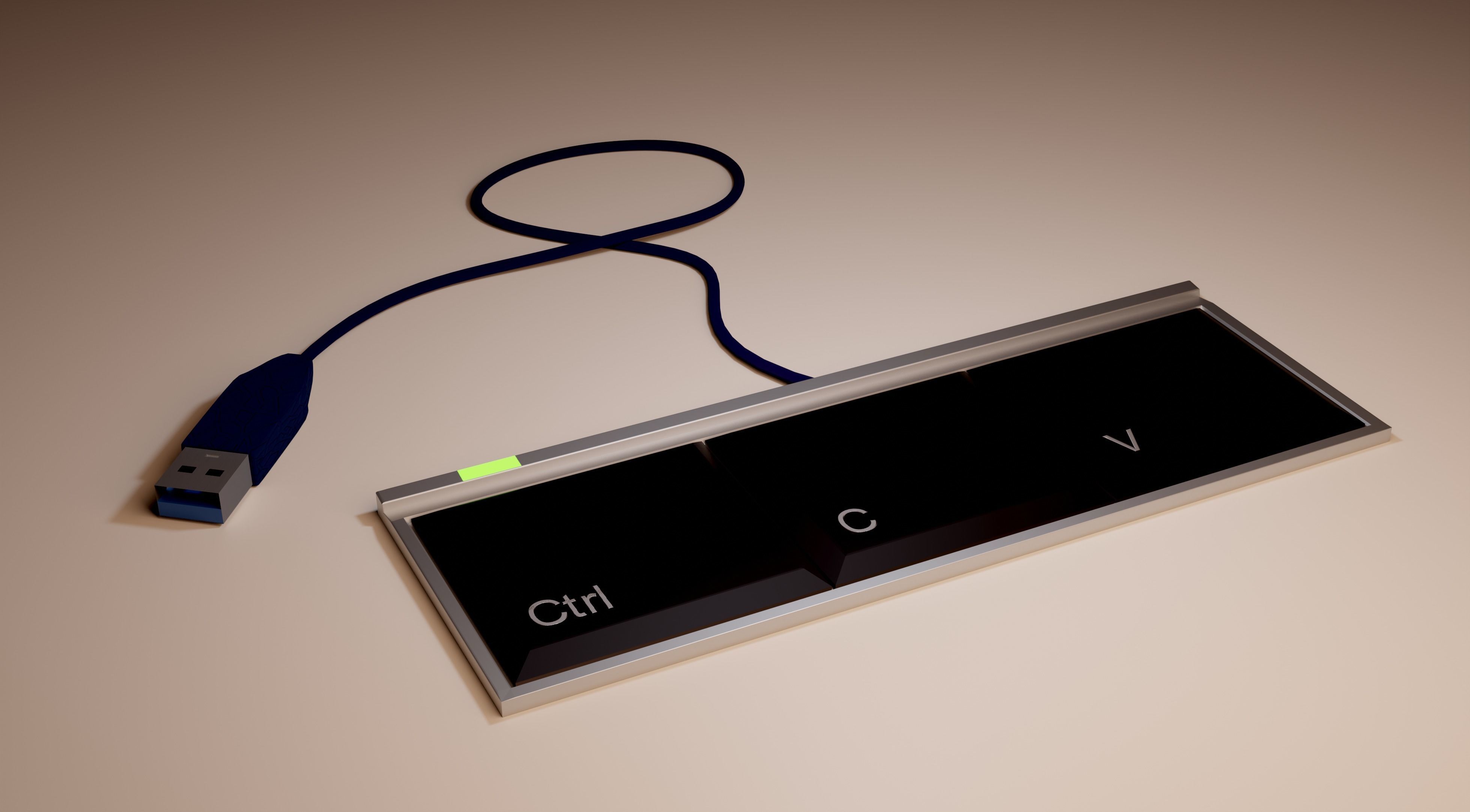 Keyboard device with usb cable Low-poly 3D model_2