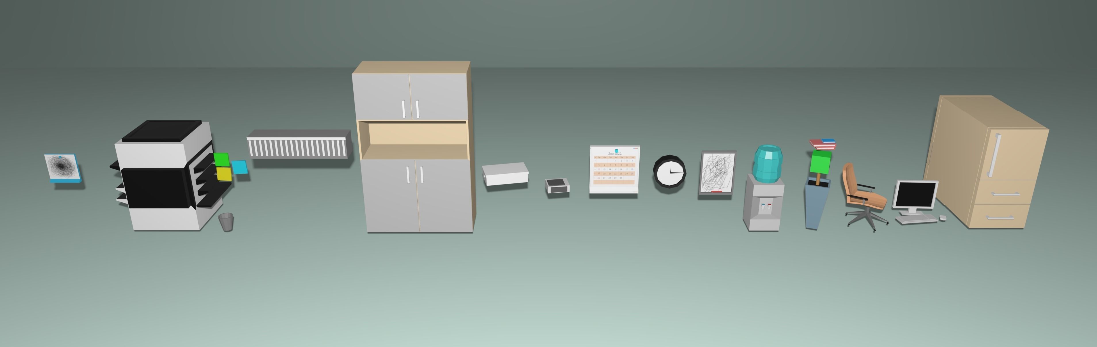 Low poly office with desk and chairs Low-poly 3D model_1