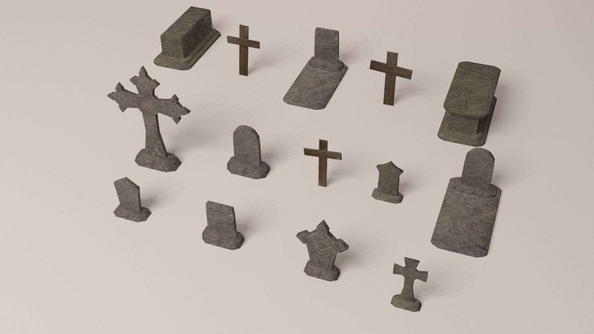 Cemetery pack - graveyard tomb and graves collection Low-poly 3D model_5