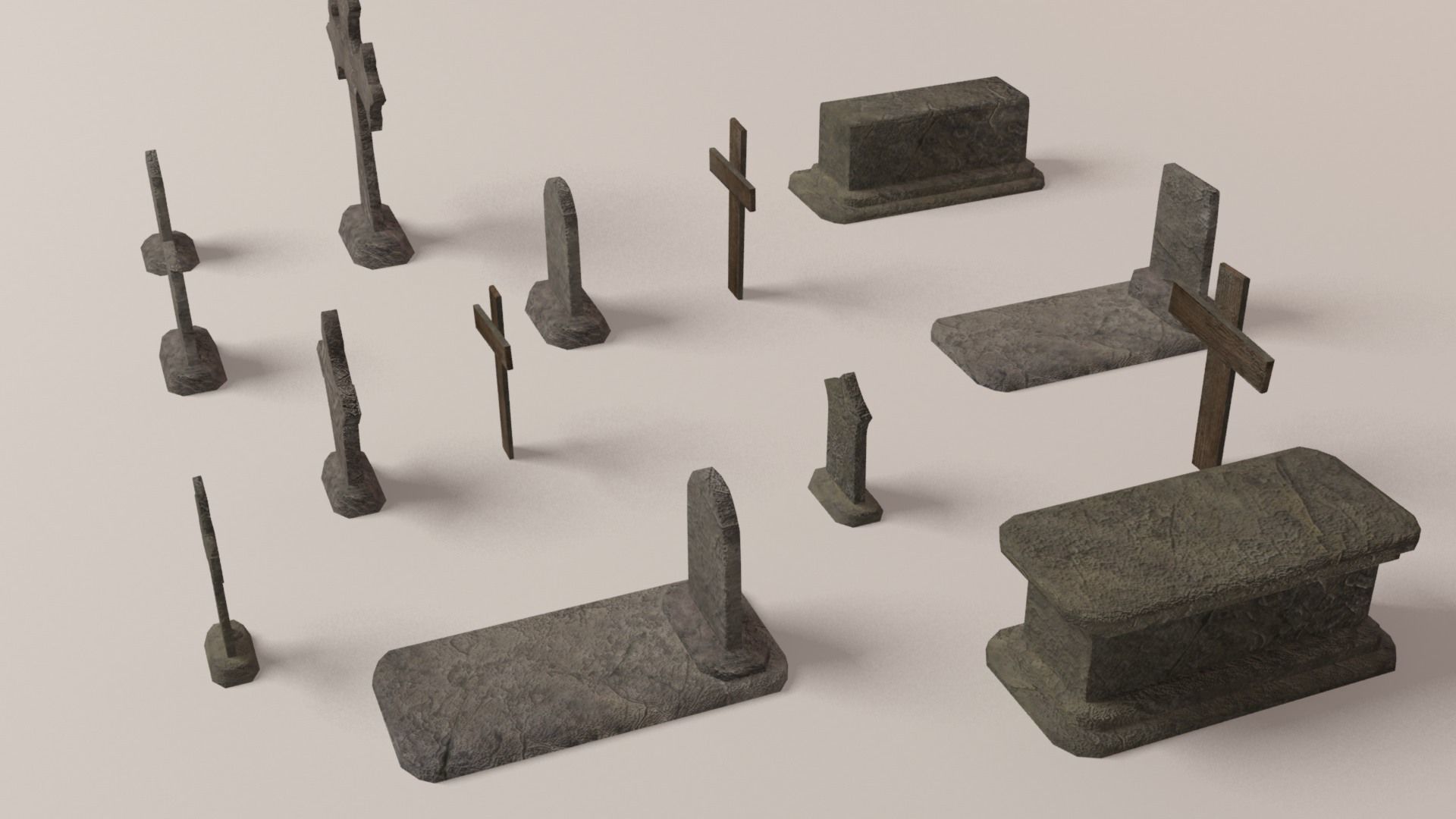 Cemetery pack - graveyard tomb and graves collection Low-poly 3D model_7