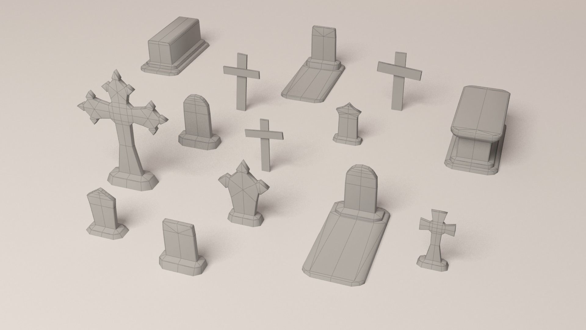 Cemetery pack - graveyard tomb and graves collection Low-poly 3D model_9