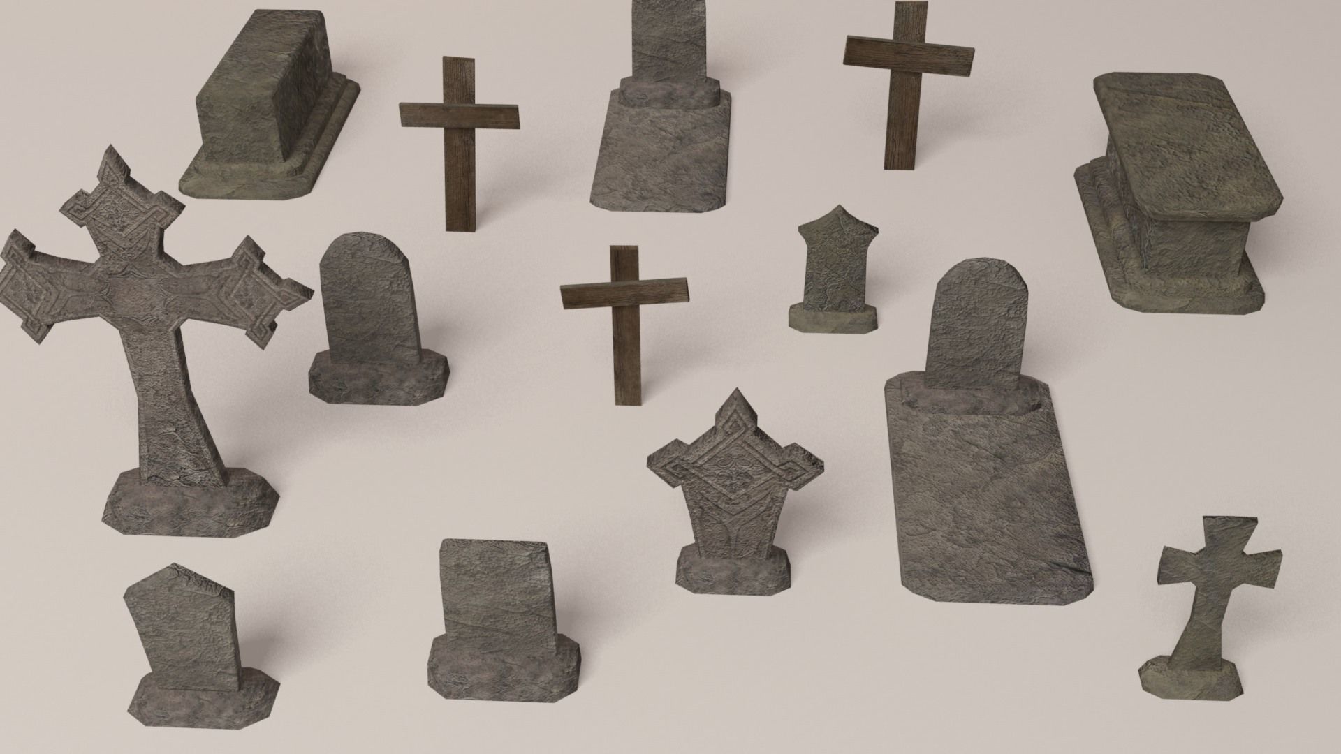 Cemetery pack - graveyard tomb and graves collection Low-poly 3D model_6