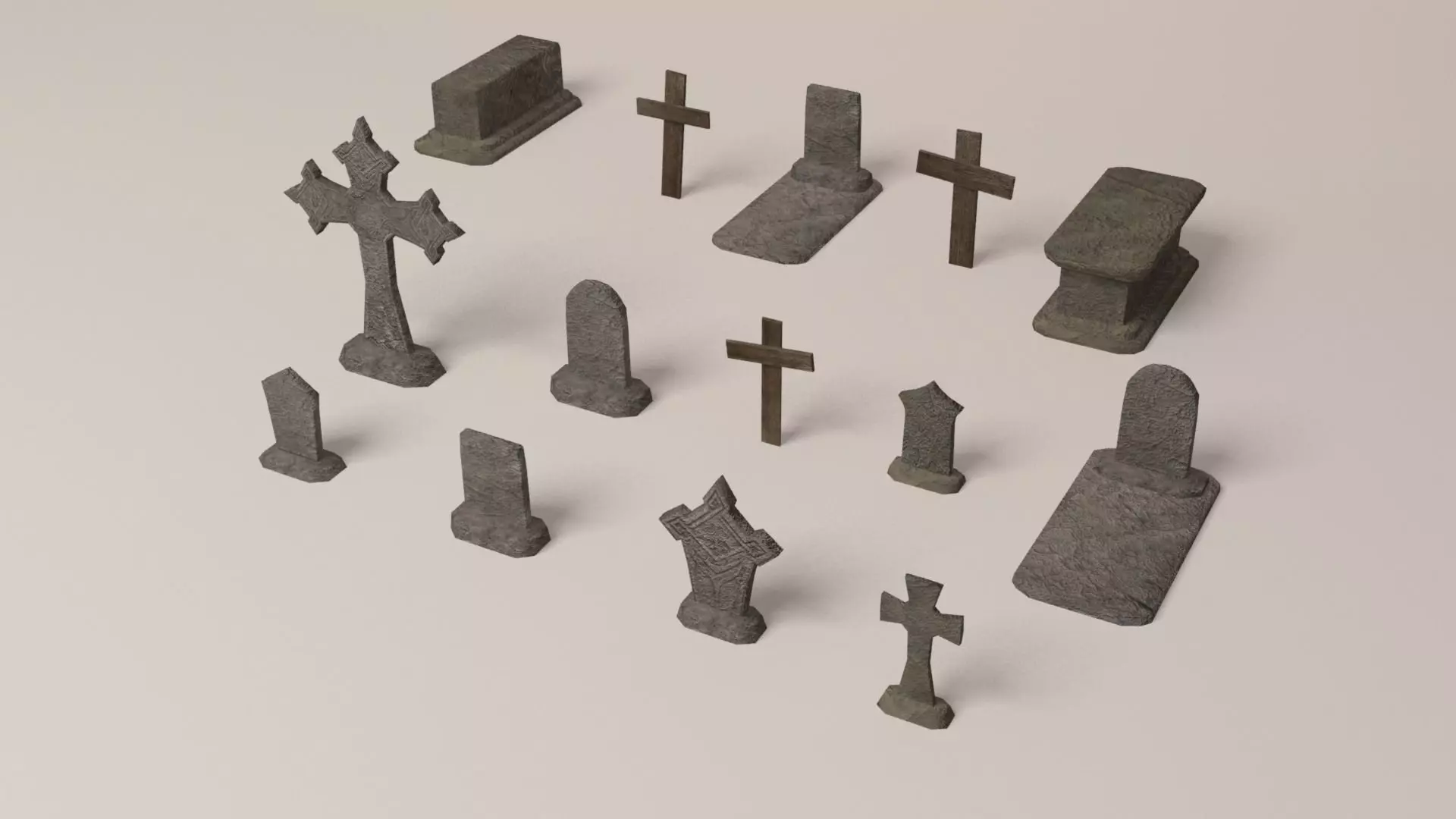 Cemetery pack - graveyard tomb and graves collection Low-poly 3D model_0