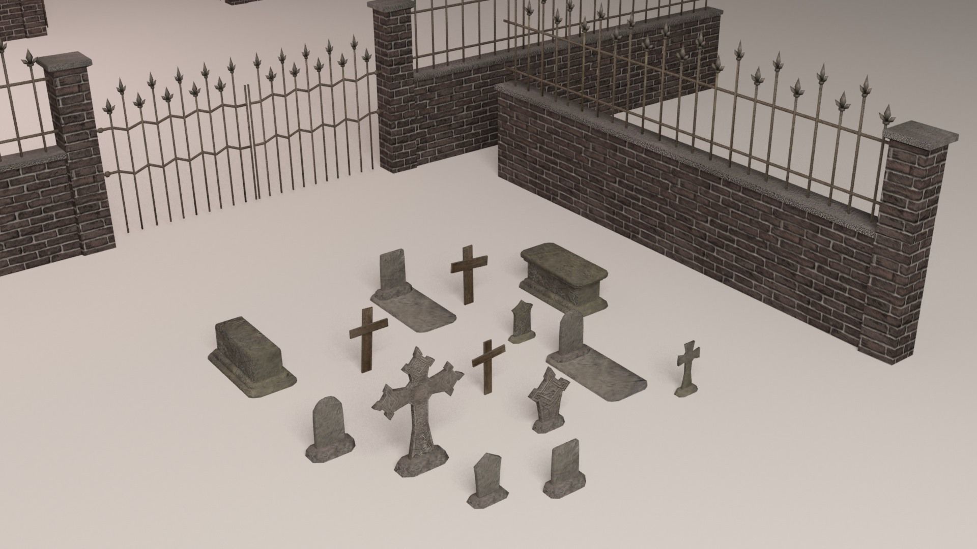 Cemetery pack - graveyard tomb and graves collection Low-poly 3D model_11