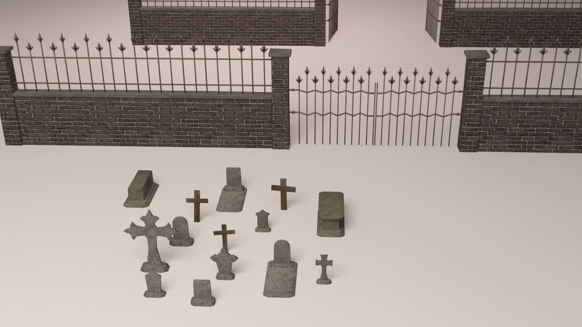 Cemetery pack - graveyard tomb and graves collection Low-poly 3D model_1