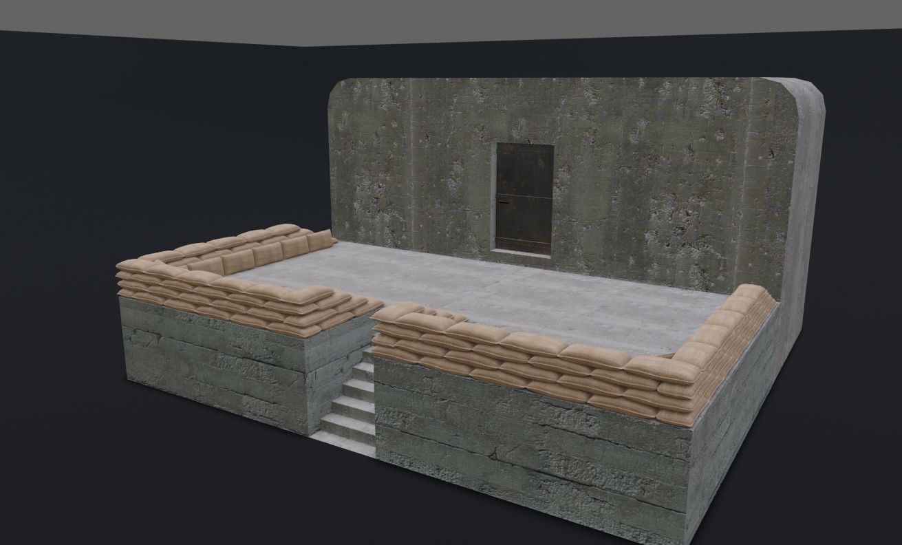 Bunker and Sand Bags - World War 3D model_18