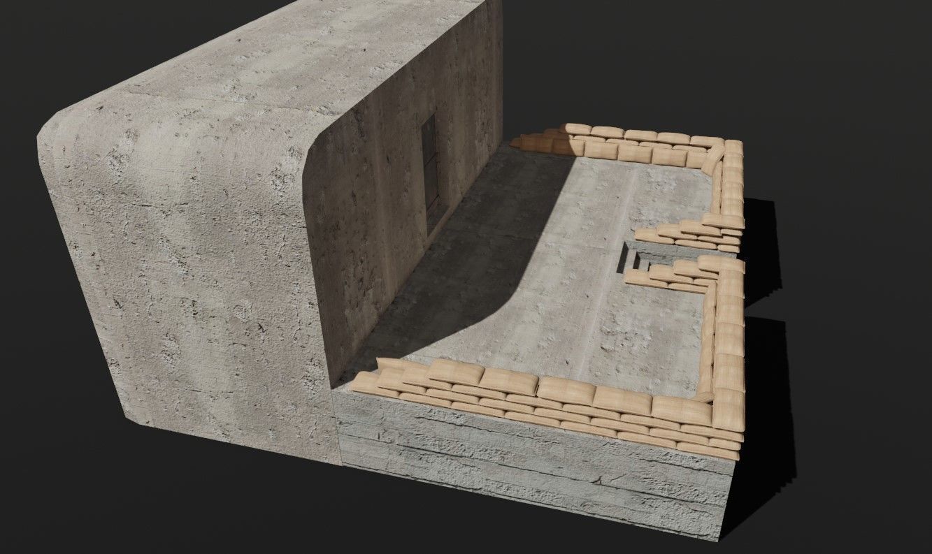 Bunker and Sand Bags - World War 3D model_6