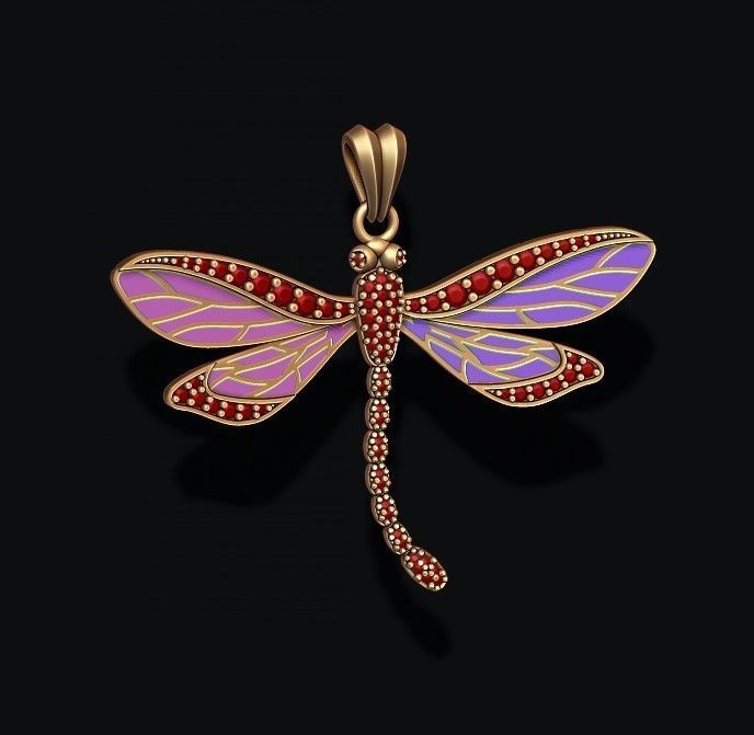 dragonfly pendant with gems 3D print model_10