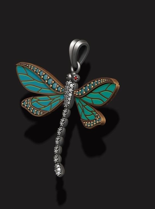 dragonfly pendant with gems 3D print model_6