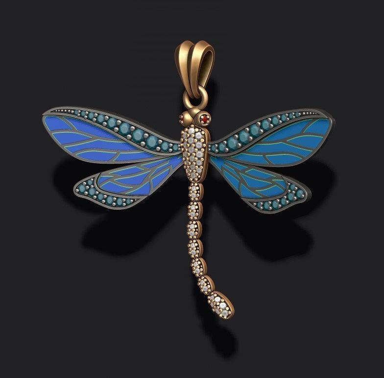 dragonfly pendant with gems 3D print model_1