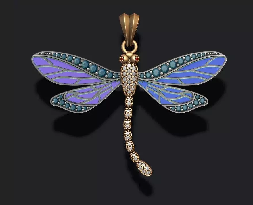 dragonfly pendant with gems 3D print model_0