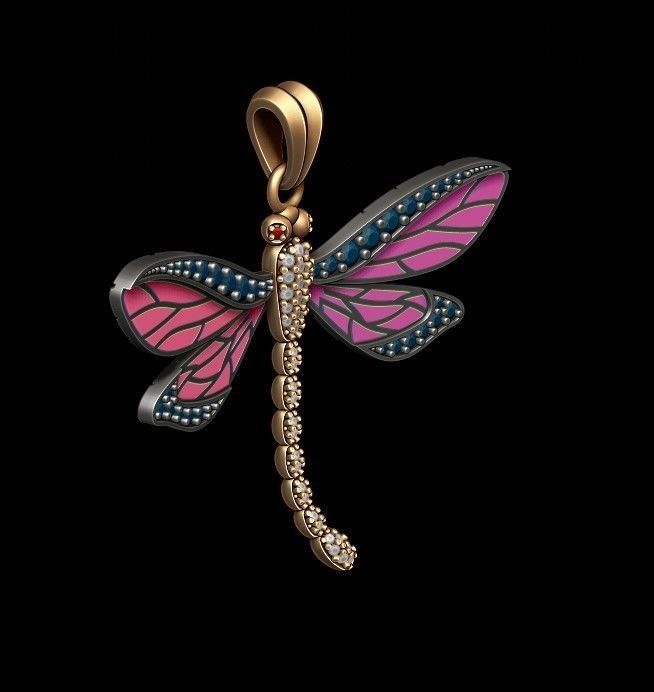 dragonfly pendant with gems 3D print model_2